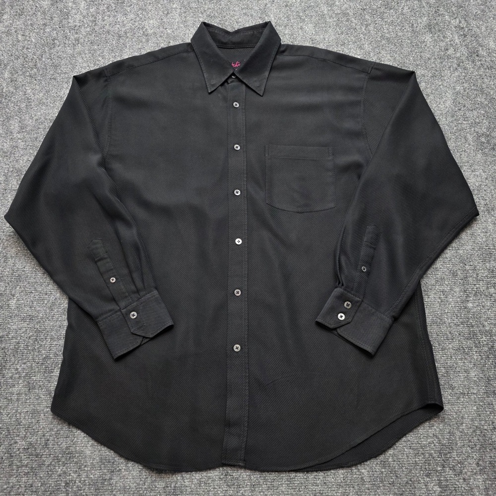 Bugatchi Uomo Men's XL Black Ribbed Textured Long Sleeve Button Down Dress Shirt - Picture 2 of 14